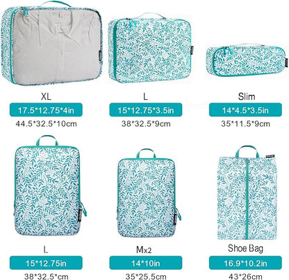 Bagail Ultralight Compression Cubes 7 Set - 3 Packing Cubes, 3 Organizers, and 1 Shoe Bag