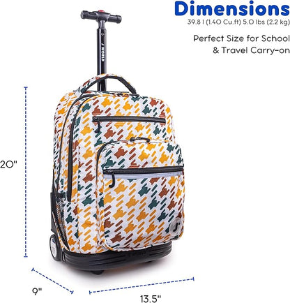 J World Sundance Laptop Rolling Backpack for Girls Boys. Roller Bookbag with Wheels, Vivid Tweed
