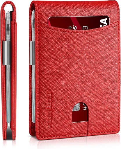 RUNBOX Money Clip Slim Wallets for Men RFID Blocking 11 Card Holder Minimalist Small Leather Bifold Men's Front Pocket Wallet Gift Box
