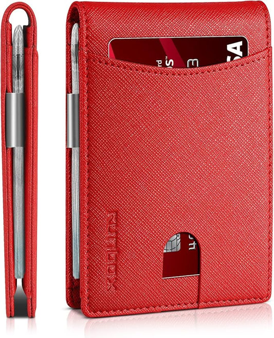 RUNBOX Money Clip Slim Wallets for Men RFID Blocking 11 Card Holder Minimalist Small Leather Bifold Men's Front Pocket Wallet Gift Box