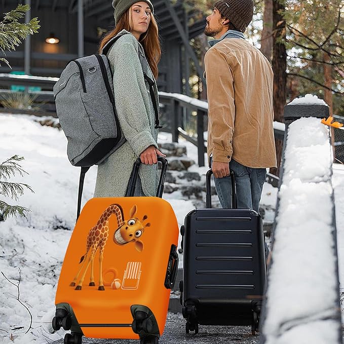 ANNA QUEEN Giraffe Fun Luggage Cover, Playful Giraffe Design with Beach Ball and Chair, Stretchable, Washable Travel Sleeve for 32-34 Inch Luggage