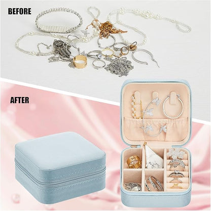Taiyin 12 Pcs Travel Jewelry Case Box Bridesmaid Gifts Bulk Travel Jewelry Cases Boxes Small Jewels Organizers Mini Accessories Ornaments Storage for Women Girls Wedding Gifts (Light Blue)