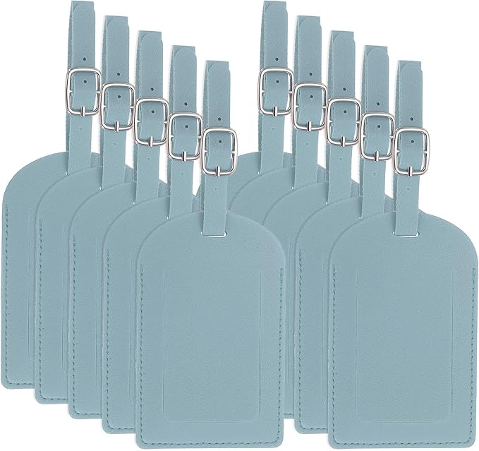PATIKIL Leather Luggage Tag, 50 Pcs Luggage Tags Pu Bag Tags for Suitcases Airplane Travel Essentials, Light Blue