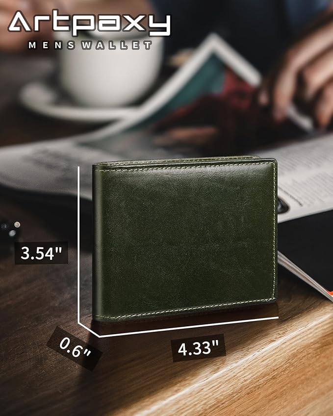 Mens Wallet Bifold Genuine Leather RFID Blocking Wallet for Men with 1 ID Windows 13 Card Holders 2 cash pockets 1 Gift Box