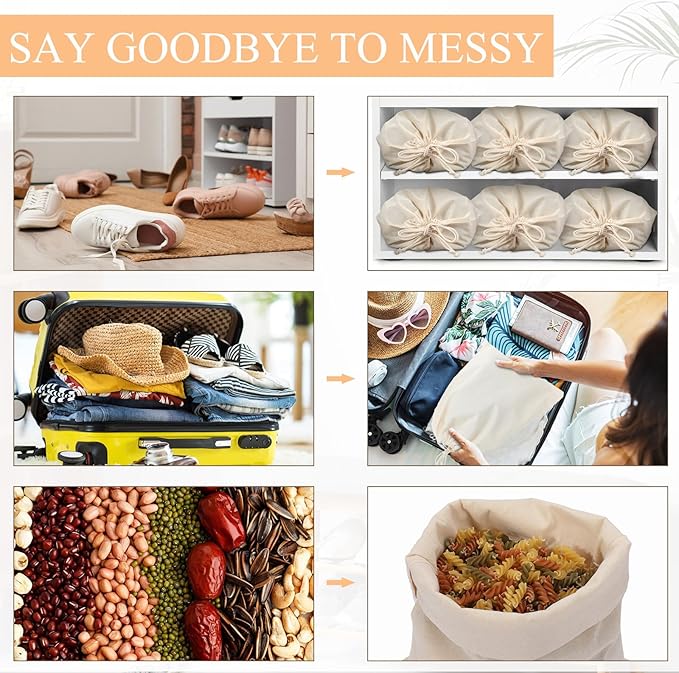 Hillban Shoes Bag for Travel Storage Dust Proof Cotton Drawstring Bag Breathable Pouch for Travel Home Pantry Accessories