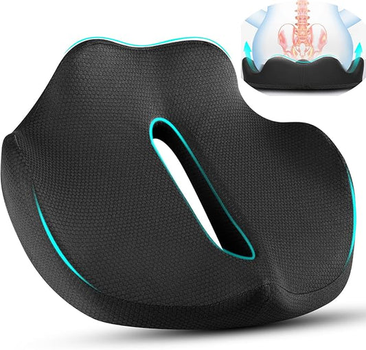 PilloVive Memory Foam Seat Cushion for Office Chairs & Car Seat - Ergonomic Office Desk Seat Cushion- Doctor Recommended for Tailbone & Sciatica Pain Relief & Back Support(Black)