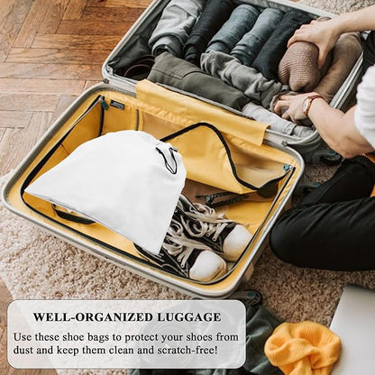 LAKE OF FIRE 4-Piece Travel Shoe Bags for Packing, 17.7" x 13.8" Dustproof Shoe Bags - Flannel Shoe Pouch with Drawstring Closure,Washable & Reusable(White)