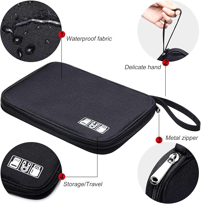 SELLYFELLY Travel Electronics Organizer Portable Cable Organizer Bag for Storage Electronic Accessories Case for Cord,Phone,Charger,Flash Drive (Black)
