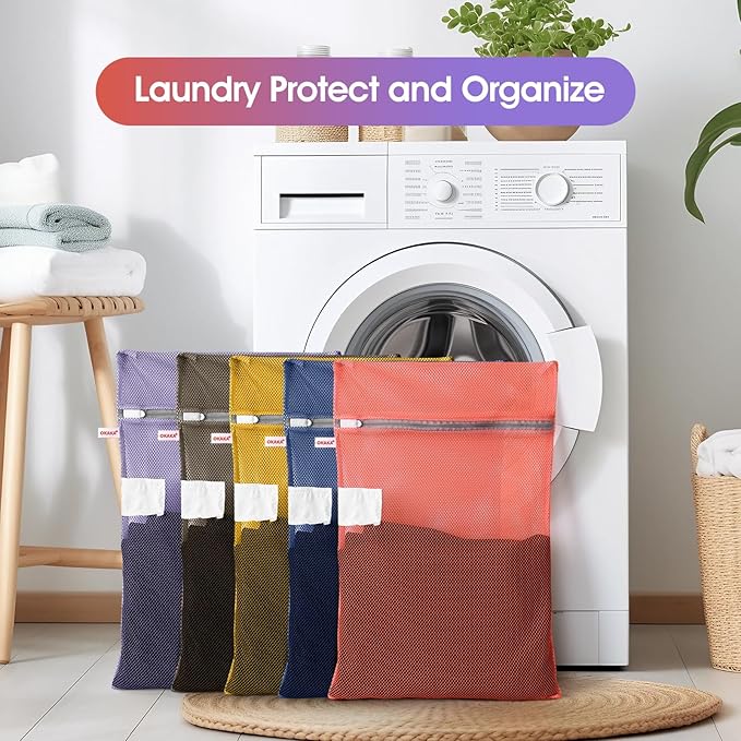 5-Pack Mesh Laundry Bags with ID Label, Sturdy Laundry Bags for Delicates, Hosiery, Underwear,Travel and Organize- 5 Color(14x20 Inch)