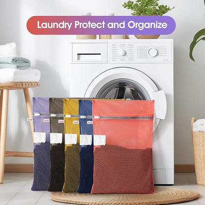 5-Pack Mesh Laundry Bags with ID Label, Sturdy Laundry Bags for Delicates, Hosiery, Underwear,Travel and Organize- 5 Color(14x20 Inch)