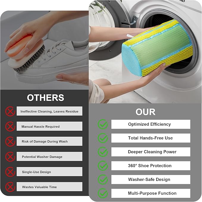 Shoe Washing Machine Bag, 2PCS Reusable Shoe Bag for Washing Machine, 360° Deep Cleaning Shoe Washing Bag for Sneakers, Laundry Shoe Bag for Washer & Dryer, Fits All Shoe Types (YELLOW)