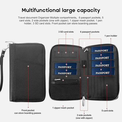 RFID Blocking Family Passport Holder Wallet 6,Premium Leather Travel Document Organizer for Women and Men,Travel Wallet for Credit Card