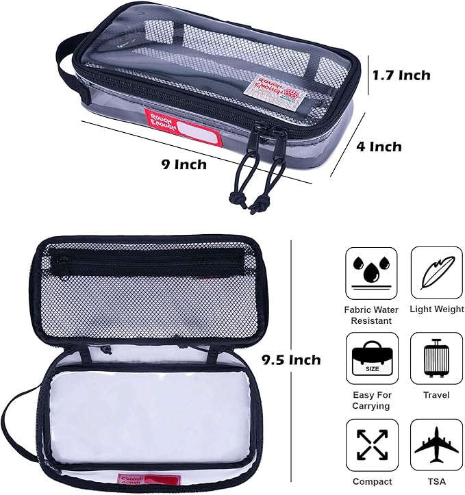 Rough Enough Clear Travel TSA Approved Toiletry Bag Small Toothbrush Case Shaving Kit Organizer Pouch for Women Men