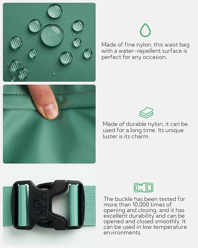 WATERFLY Fanny Pack Waist Packs: Large Crossbody Fanny Packs for Women Men with 5 Zipper Pockets Adjustable Strap Waist Bags Hip Pack for Traveling Cycling Running Hiking-Light Green