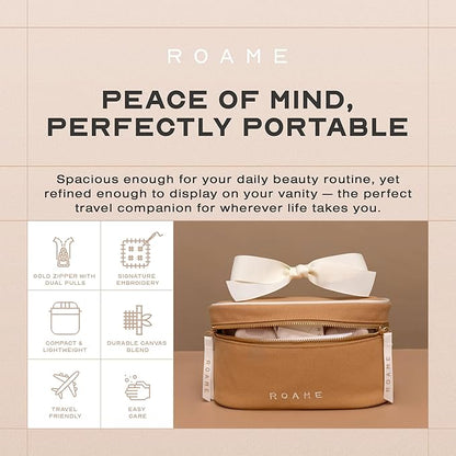 Roame Everyday Vanity Bag – Elegant Canvas Cosmetic Travel Bag with Zipper, Spacious Toiletry Organizer & Makeup Pouch for Women – Stylish Daily Companion for Life at Home or On-the-Go