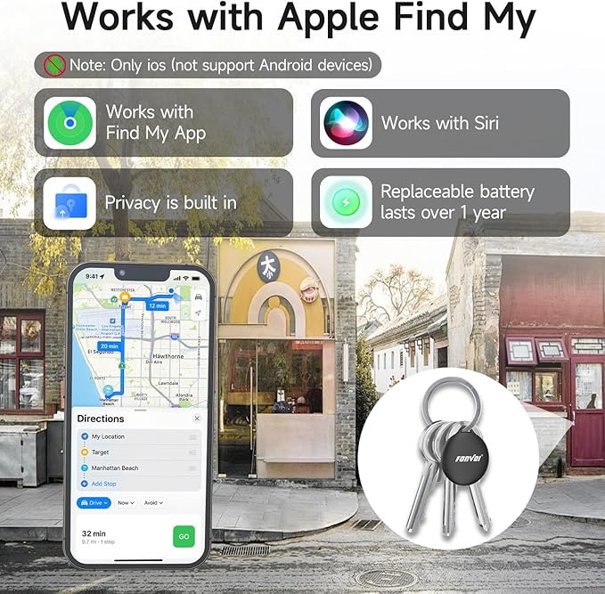 New [Apple MFi Certified] (iOS Only) Air Tag, Bluetooth Tracker Tag for Apple Find My, Replaceable Battery, Key Finder and Item Locator Smart Tag for Keys, Bags, Luggage, Pets, Wallet (Black, 4PCS)