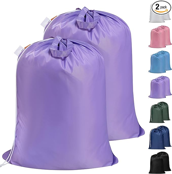 Polecasa Heavy Duty Large Laundry Bag with 130gsm Tear Resistant Fabric and Handles, Easy to Carry Durable Dirty Clothes Drawstring Bag, Perfect for College Dorm, Travel, 2 Pack 28”x36”,Purple