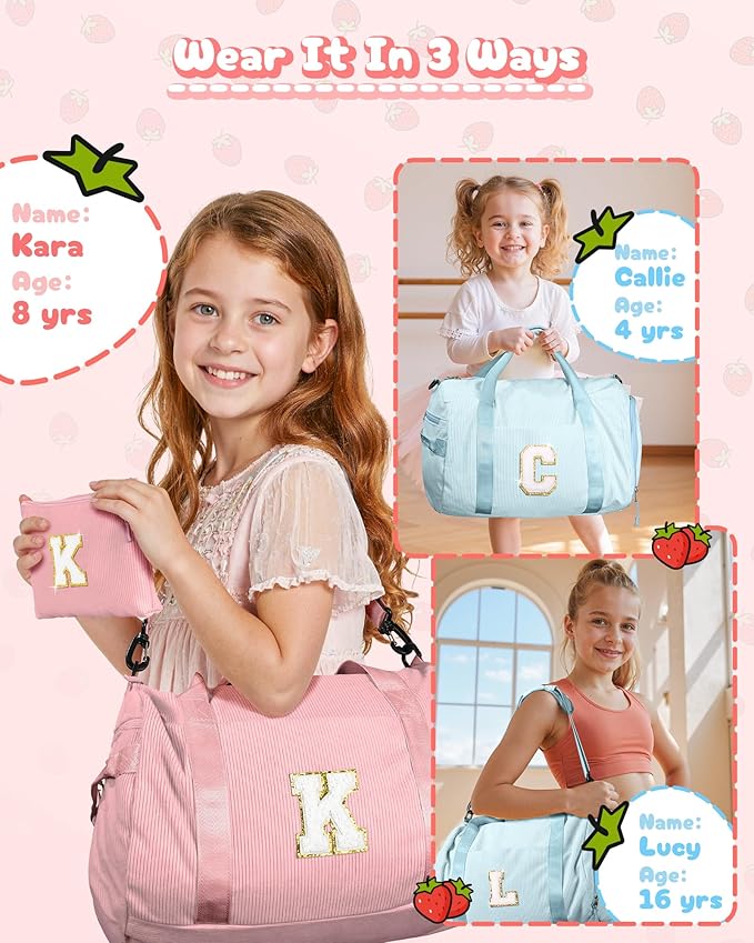 Cute Christmas Gifts, Girls Gym Bag, Kids Personalized Dance Bags with Shoe Compartment, Customized Travel Tote with Toiletry Bag, 6 Year Old Girl Birthday Gift (Letter Y)