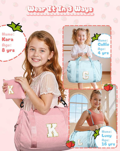 Cute Christmas Gifts, Girls Gym Bag, Kids Personalized Dance Bags with Shoe Compartment, Customized Travel Tote with Toiletry Bag, 6 Year Old Girl Birthday Gift (Letter Y)