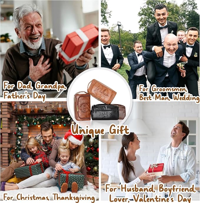 Personalized Toiletry Bag for Men, Engraved Name Initials Toiletry Bag, Customized Monogram Travel Shaving Dopp Kit for Groomsmen, Gift for Christmas, Birthday, Dad, Husband (Black)