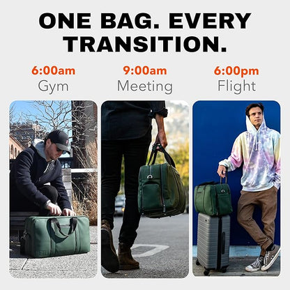 The FTL Pro Mens Travel Bag - 30L Premium Work to Gym Weekender Duffel with Garment Bag, Shoe Space & 18" Laptop Sleeve - Business Carry On Hybrid, Fits Under Airplane Seat - Abbot Green