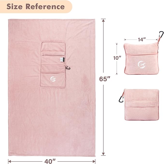 Tirrinia Travel Blanket Airplane Compact with Bag - Cozy Travel Pillow Blanket for Long Flight, Airplane Travel Essentials, Packable and Lightweight Travel Blanket and Pillow Set for Kids & Adults,