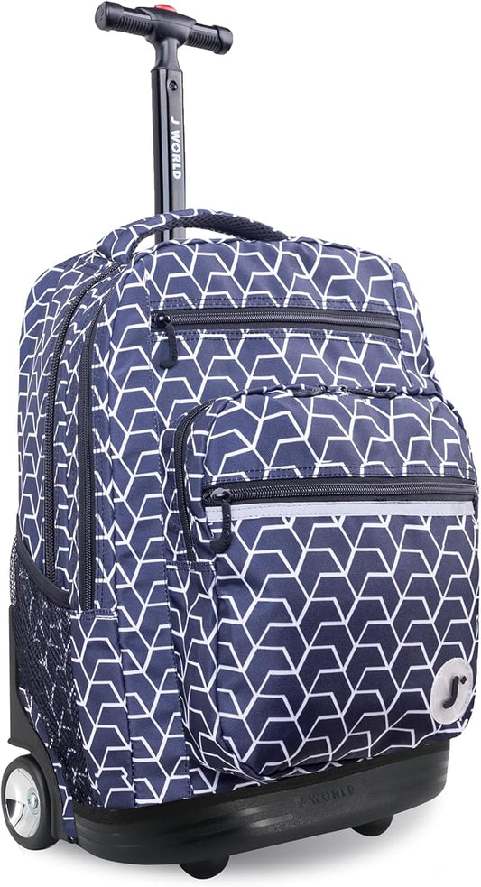 J World Sundance Laptop Rolling Backpack for Girls Boys. Roller Bookbag with Wheels, Line