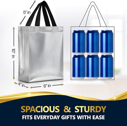 Nush Nush Silver Gift Bags Bulk Medium Size - Set of 30 Reusable Gift Bags with Handles - Bulk Goodie Bag for Birthday Party, Christmas, Thanksgiving, Wedding, Bridal Shower, Return Gifts - 8X4X10