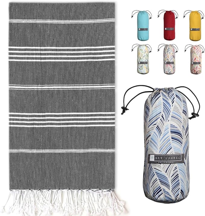 BAY LAUREL Turkish Beach Towel with Travel Bag 39 x 71 Quick Dry Sand Free Lightweight Large Oversized Towels Light