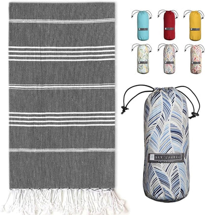 BAY LAUREL Turkish Beach Towel with Travel Bag 39 x 71 Quick Dry Sand Free Lightweight Large Oversized Towels Light