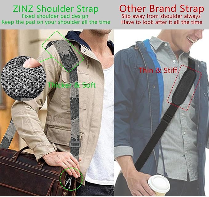 ZINZ 79 inch Shoulder Strap, Extra-thick Fixed Cushion Pad and Dual Clasps Universal Replacement Strap with Metal Swivel Hooks for Laptop Bags, Luggage Bags, Camera, Crossbody(Camouflage Gray)