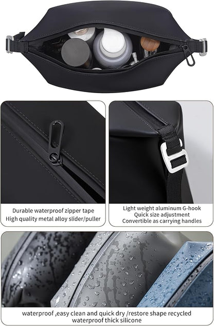 6"x 11" 6L Large Silicone Toiletry Bag,Waterproof Leakproof Foldable Travel Organizer,Dopp Kit Alternative for Men & Women,Black