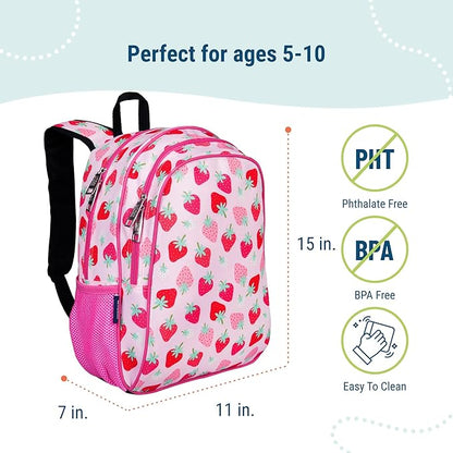 Wildkin 15-inch Kids Backpack – Durable, Padded, Adjustable for School & Travel - Strawberry Patch