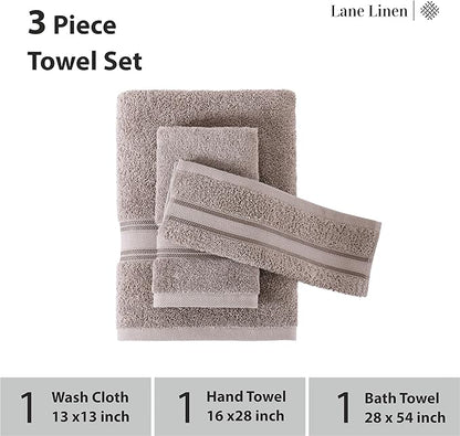 LANE LINEN Luxury Bath Towels Set - 3 Piece 100% Cotton Bathroom Towels, Quick Dry, Extra Aborbent, 1 Hand Towel, 1 Wash Cloths, 1 Bath Towel: Platinum