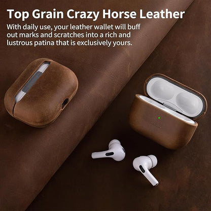 Belemay for AirPods Pro (1st Generation) Case, Compatible with MagSafe, Premium Crazy Horse Leather [Vintage Aesthetic] - Unique Patina - Comfort Grip - Compatible with AirPods Pro Case (2019), Brown