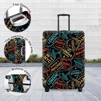 Global Destinations Suitcase Cover Set, Travel Bucket List Map Print, Heavy Duty Nylon Luggage Protector for 18-32 Inch, Cruise Vacation Essentials