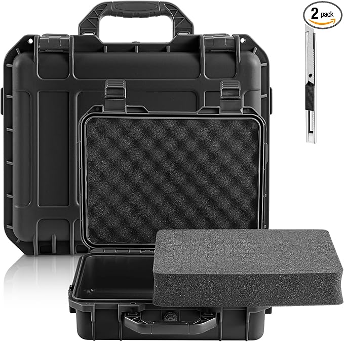 1 Pcs 20.5 x 15.8 x 8.5 Inch Waterproof Hard Case with DIY Customizable Foam Insert Portable Protective Case with Knife for Camera Drones Equipments Tools Test Instruments (Black)