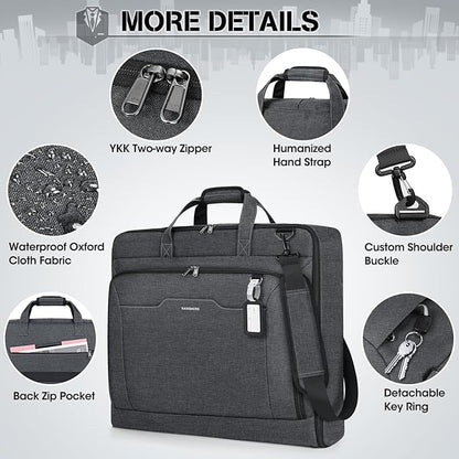 RAINSMORE Garment Bags for Travel Carry On Garment Bag for Hanging Clothes, Suit Bag for Business Trips with Shoes bag & Shoulder Strap, Waterproof Foldable Suit Luggage Bag for Men Women, Gray