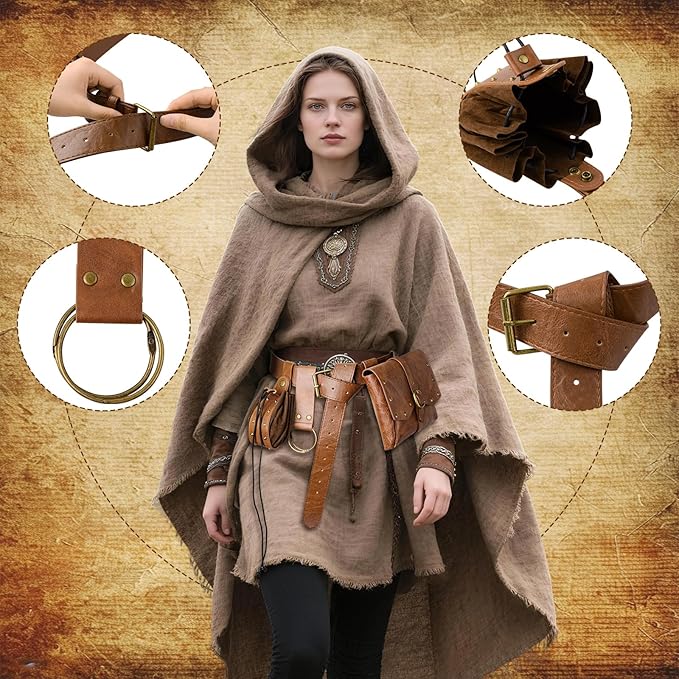 Renaissance Belt Pouch Viking Leather Medieval Belt Waist Bag Pirate Cosplay Festival Halloween Adjustable Accessories (Bottle-Brown)