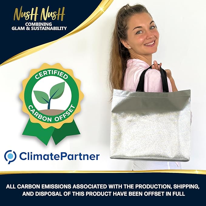 Nush Nush Large Mix Color Gift Bags Bulk - Set of 30 Reusable Gift Bags with Handles (10 of Each Rose Gold, Silver, and Gold) - Large Goodie Bag for Birthday, Bachelorette, Christmas, Events - 13X5X11