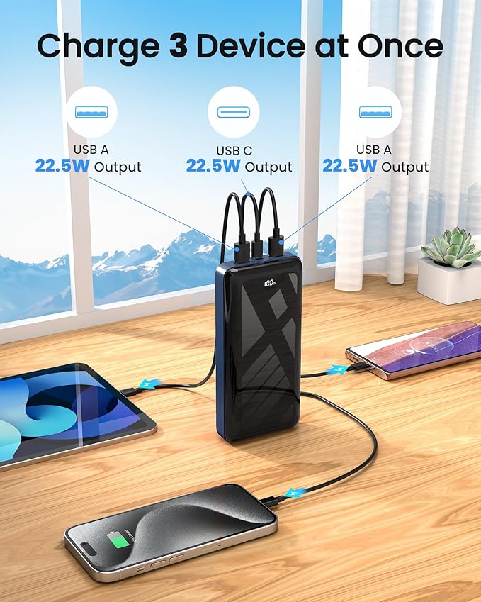 Power Bank 50000mAh 22.5W Fast Charging Portable Charger, USB C Quick Charge with 3 Outputs & 2 Inputs, LED Display, Huge Capacity External Cell Phone Battery Pack for iPhone, iPad, Camping
