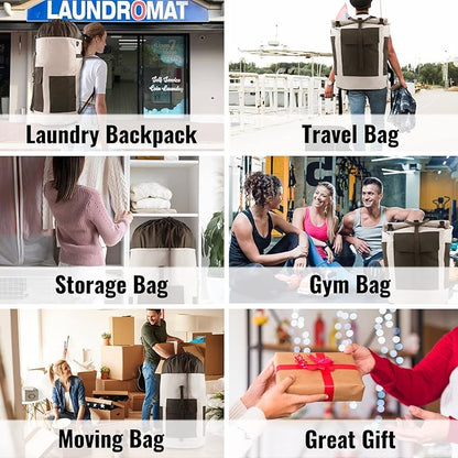 Laundry Bag Backpack, 125L Extra Large Travel Laundry Bags with Shoulder Straps, Adjustable & Extendable Design, Laundry Hamper Bag with 3 Pockets for Laundromat, College, Travel, Camping