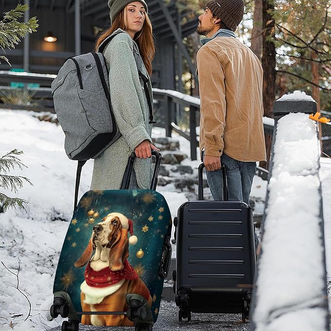 FOREVER QUEEN Christmas Cut Dog Luggage Cover Suitcase Protector Suitcase Cover Anti-Scratch,Stretchable Bag Cover Washable Durable Polyester