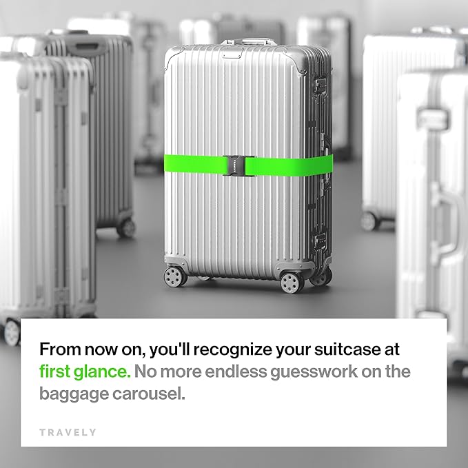 TRAVELY Luggage Straps - Particularly conspicuous & Secure - Incl. 4 Name Tags - Luggage Strap Ideal crosswise - [Set of 4]