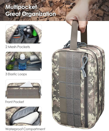 TACTICISM Toiletry Bag for Men - Dry Wet Separate Travel Toiletry Bag, Tactical Molle Dopp Kit for Men with Large Capacity, Water-Resistant Shaving Bag for Adult Women for Travel, ACU Camo