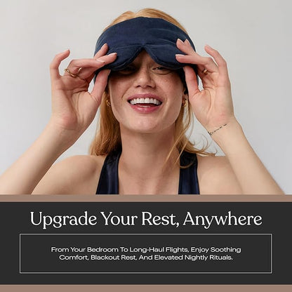 Lunya Weighted Silk Sleep Mask – Mulberry Silk Eye Cover with Cooling Glass Beads, Noise-Reducing Fit, Washable Fabric, and Travel Pouch – Sleeping Mask for Men and Women - Deep Blue – Large