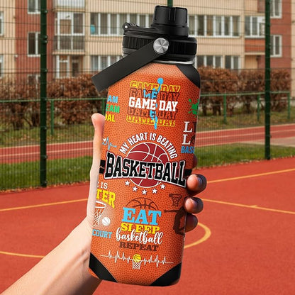 Basketball Water Bottle 32oz, Stainless Steel Insulated Sports Bottle with Lid, Basketball Gifts for Men Players Lovers Fan
