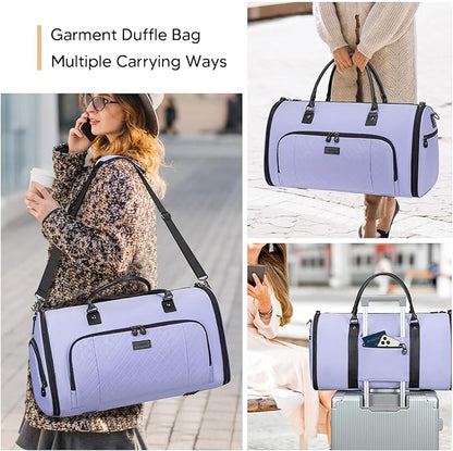 Garment Bag for Airplane Travel, Carry On Garment Duffle Bags for Women, 2 in 1 Travel Suit Bag with Shoes Compartment Carry on Bag Hanging Garment Bag Travel with Shoulder Strap,Purple