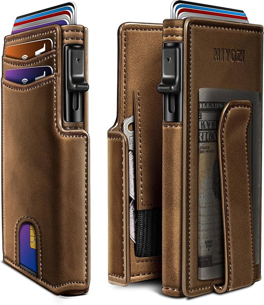 Men Wallet,with Money Clip Coins Pocket ID Window,Slim Front Pocket RFID Blocking Pop-up Card Holder 3.9"x 2.7", Gift Boxed