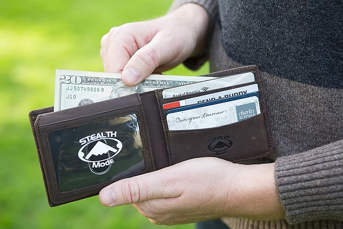 Stealth Mode Leather Bifold Wallet for Men With ID Window and RFID Blocking
